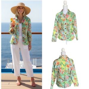 Analogy tropical jacket multicolor front button pockets cotton blend large